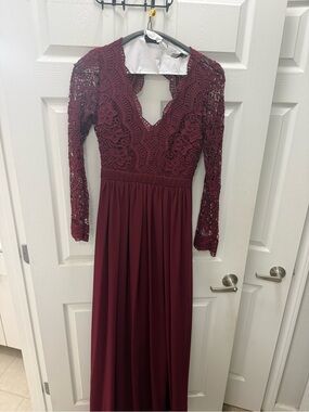 Elegant Long Sleeve Lace Burgundy Dress